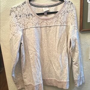 Knox Rose Light Gray Lace Detail Sweatshirt